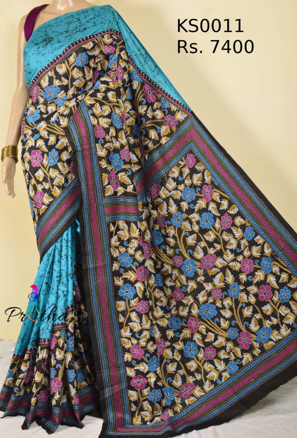 kantha stitch saree