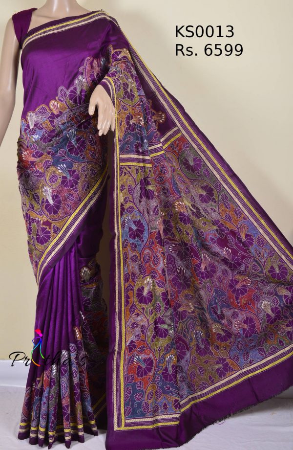 kantha stitch saree