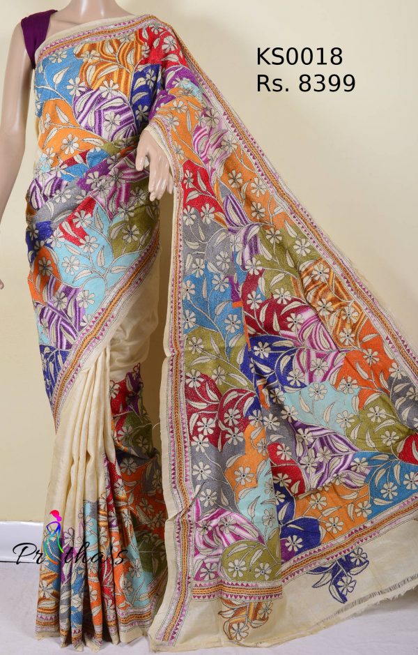 kantha stitch saree