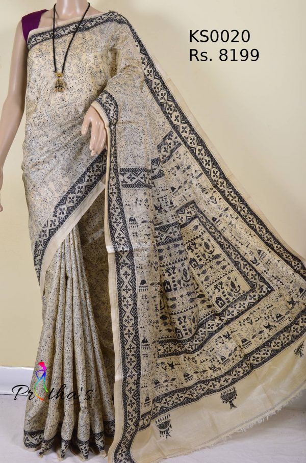 kantha stitch saree