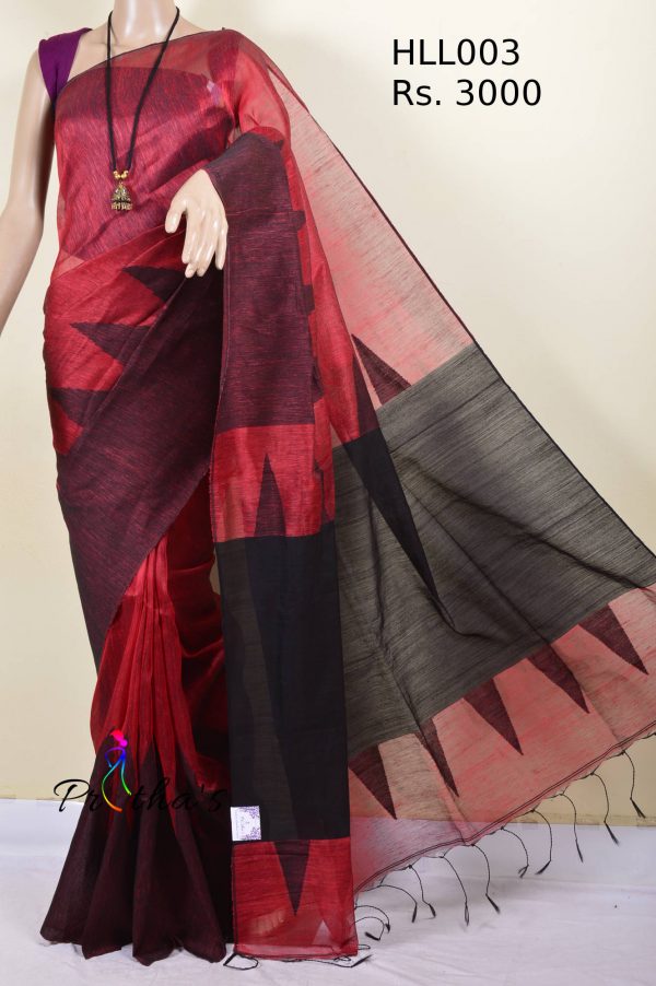 linen by silk saree