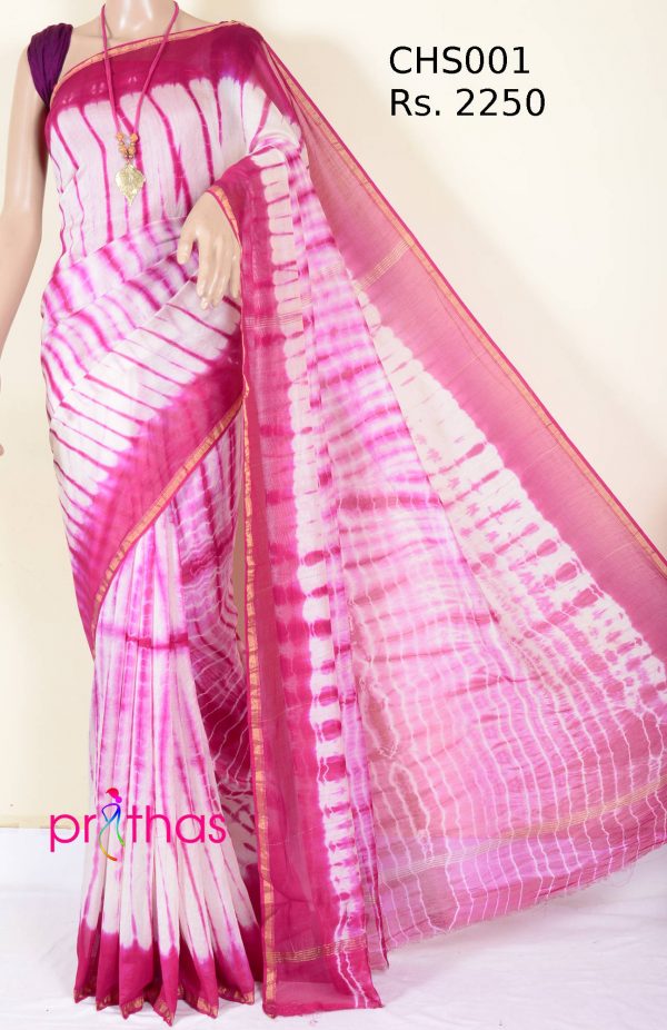 shibori printed chanderi silk cotton silk saree