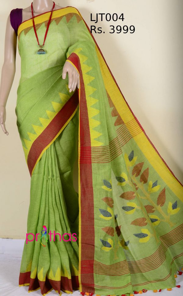 pure linen jamdani saree