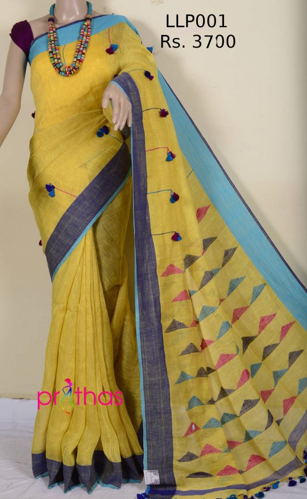 pure linen jamdani saree