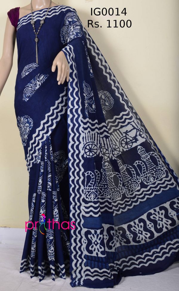 indigo cotton saree