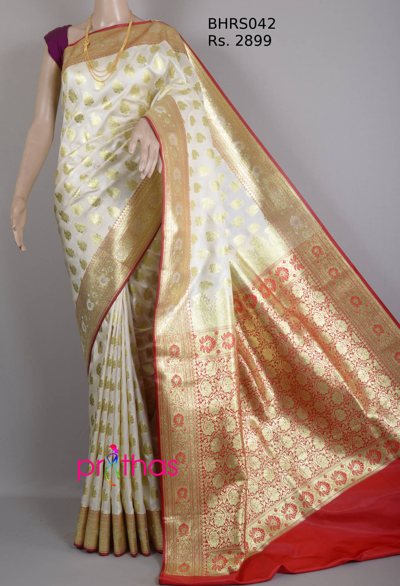 Designer Off White Soft Banarasi Silk Saree With Majesty Blouse Piece –  LajreeDesigner
