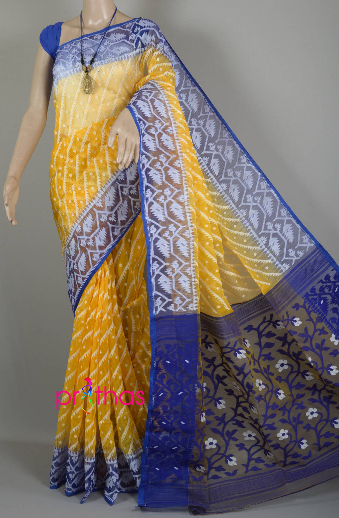 Yellow Jamdani Saree with Traditional Woven Design – ShopBollyWear.Com